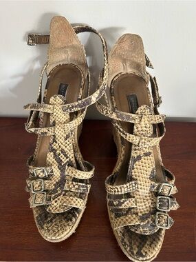 Women’s Snakeskin-Print Strappy Slingback Sandals in Beige